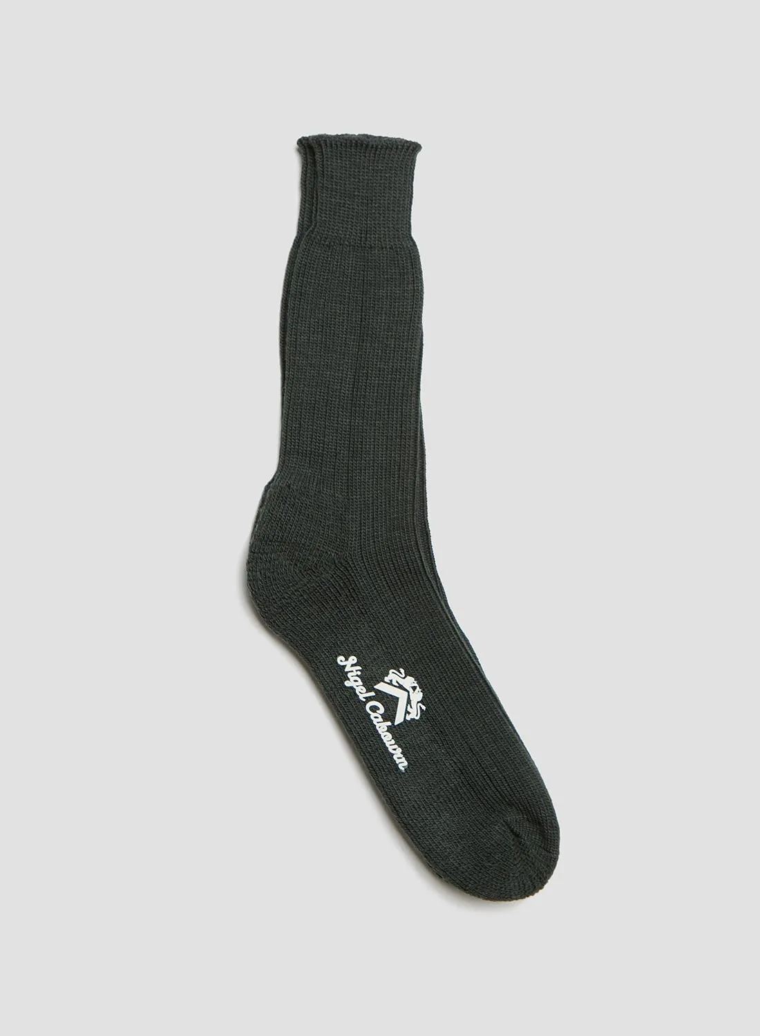 Ribbed Wool Crew Sock in Bottle Green sold by Nigel Cabourn