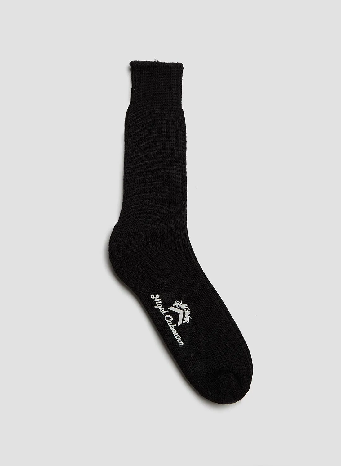 Ribbed Wool Crew Sock in Black sold by Nigel Cabourn