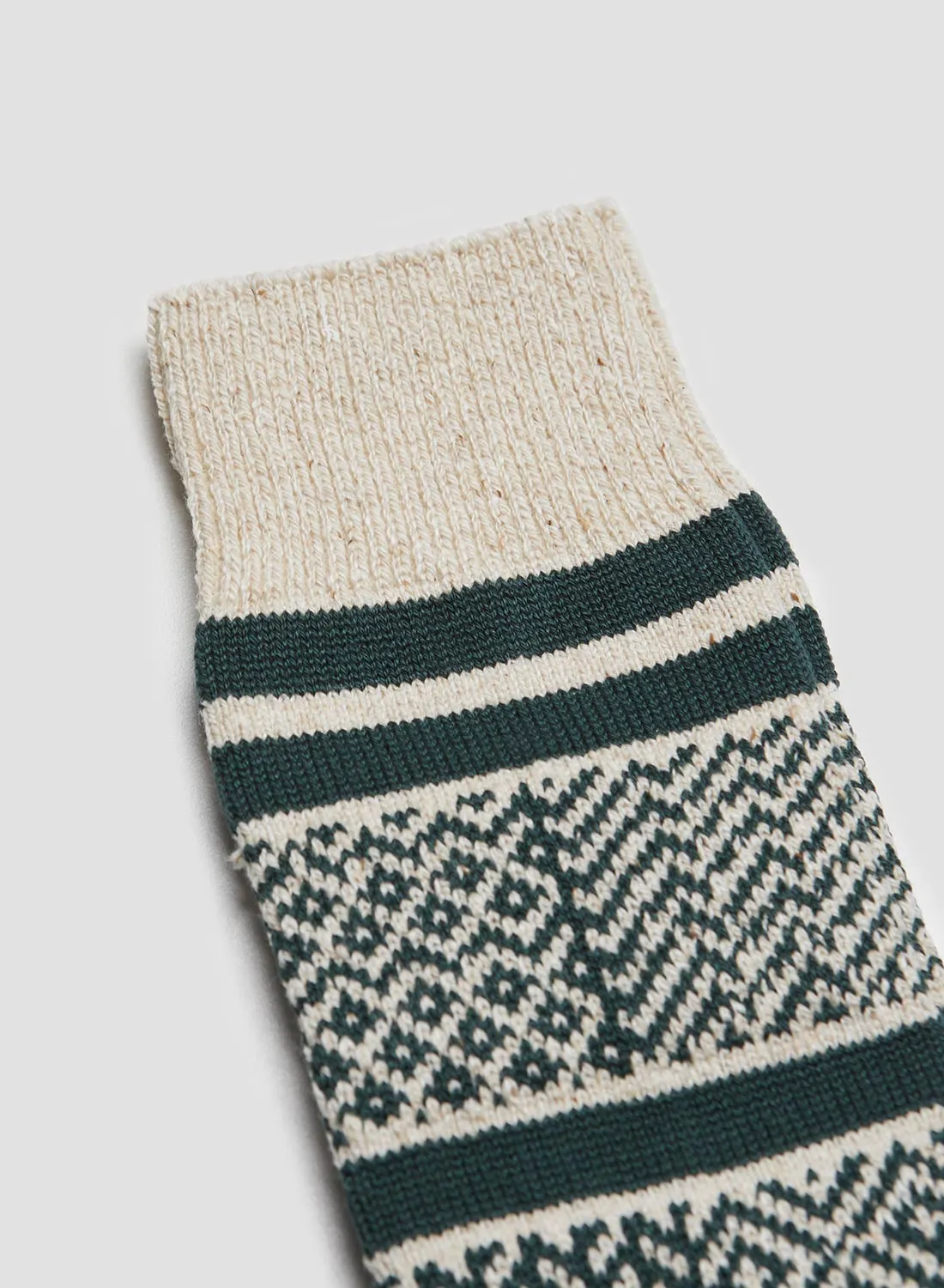 Rototo Multi Jacquard Crew Sock in Ivory/Dark Green sold by Nigel Cabourn product image thumbnail 2