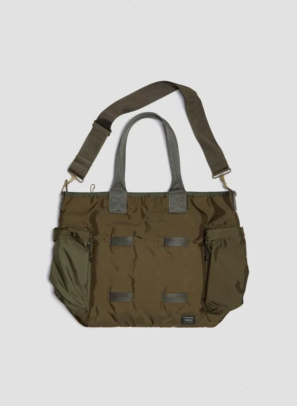 Porter-Yoshida & Co Force 2Way Tote Bag in Olive Drab sold by Nigel Cabourn
