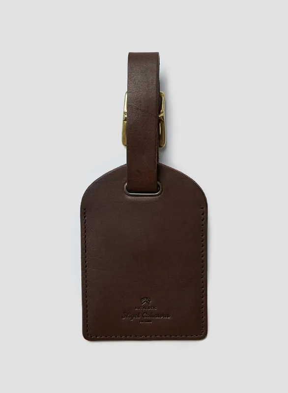 Leather Luggage Tag in Dark Brown sold by Nigel Cabourn
