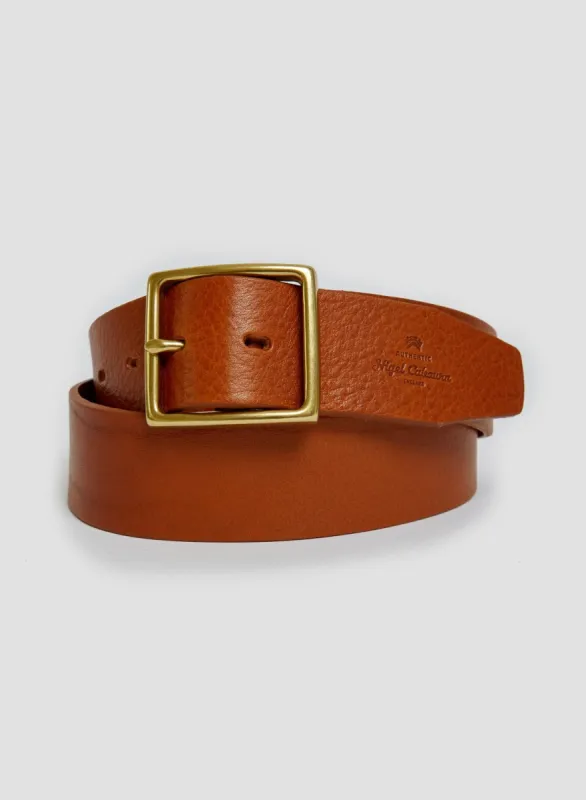 Window Buckle Belt In Tan Leather sold by Nigel Cabourn