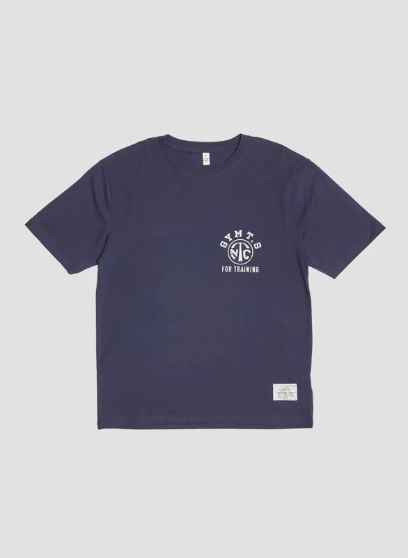 Gym Stencil Tee in Navy sold by Nigel Cabourn