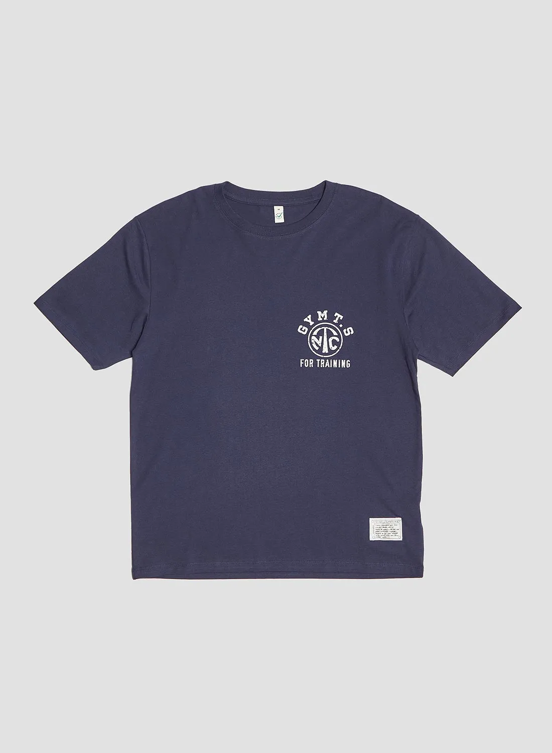 Gym Stencil Tee in Navy sold by Nigel Cabourn