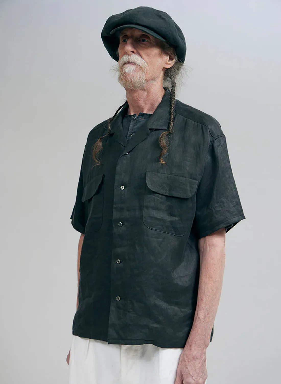 Open Collar Shirt Linen Twill in Charcoal sold by Nigel Cabourn product image thumbnail 2