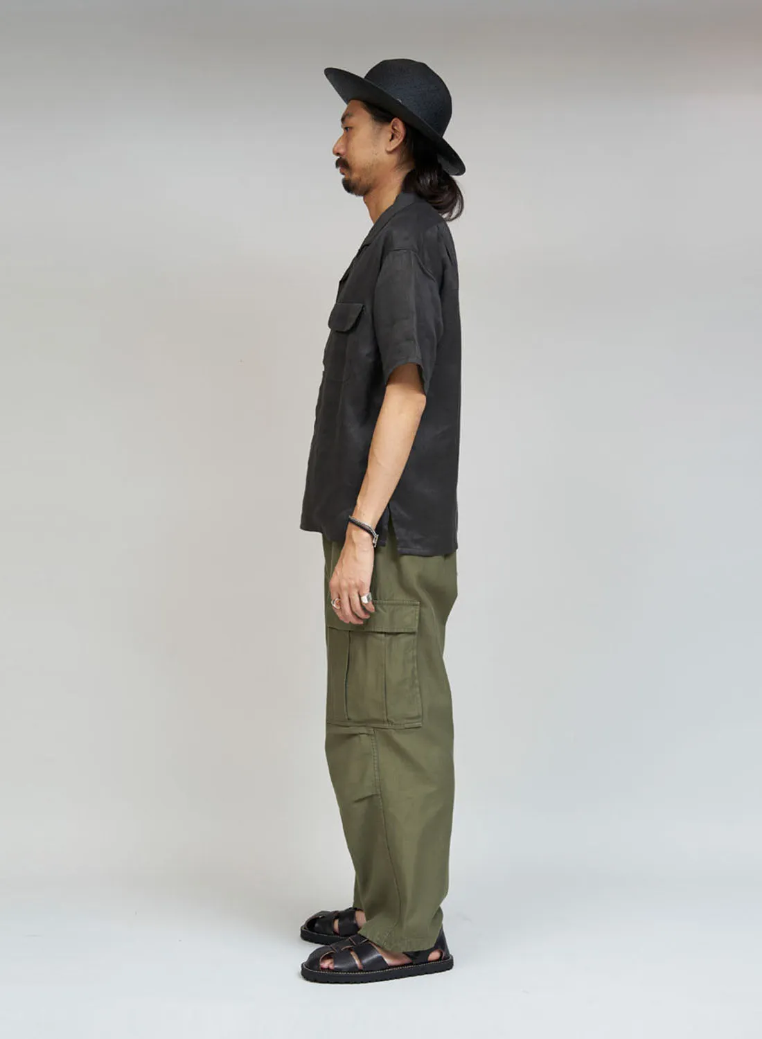Open Collar Shirt Linen Twill in Charcoal sold by Nigel Cabourn product image thumbnail 4