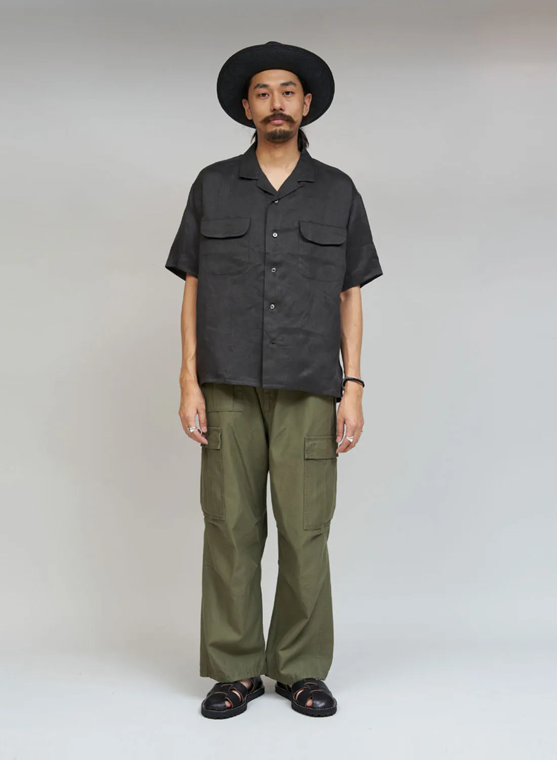 Open Collar Shirt Linen Twill in Charcoal sold by Nigel Cabourn product image thumbnail 3