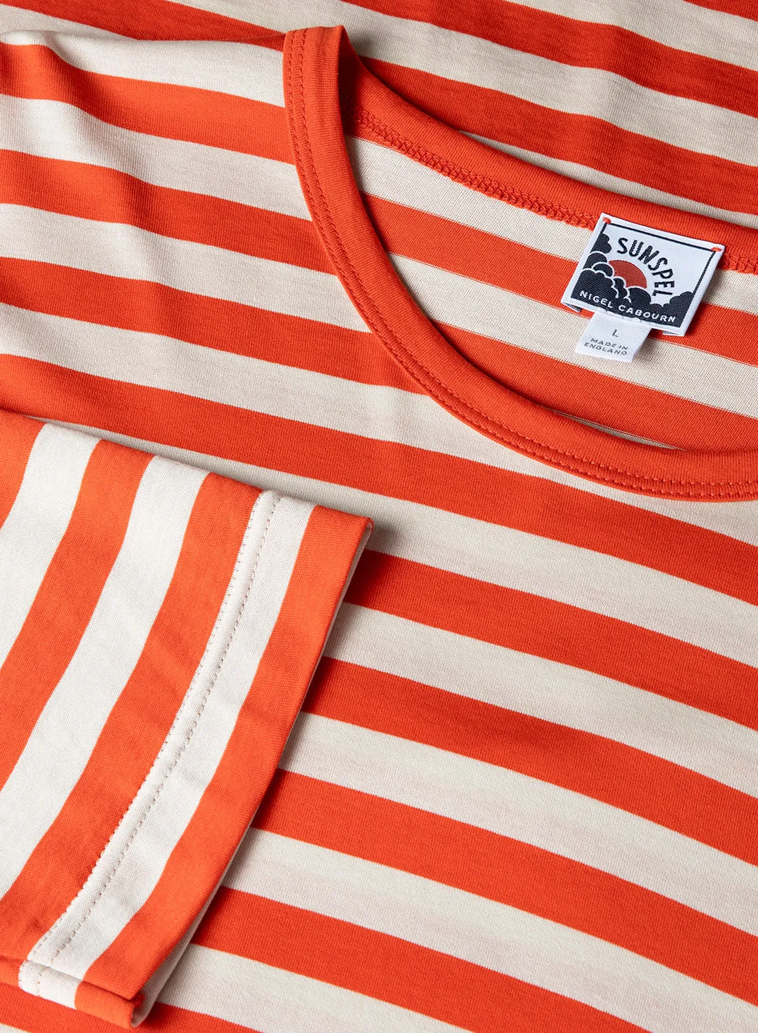 Nigel Cabourn x Sunspel Long Sleeve Pocket T-Shirt in Orange/Stone Stripe sold by Nigel Cabourn product image thumbnail 2