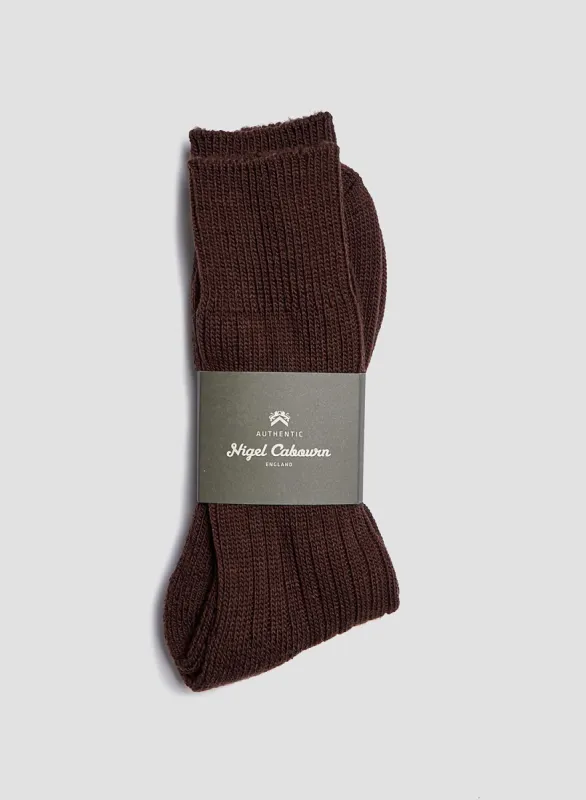 Wool Cushion Sole Crew Sock in Brown made by Nigel Cabourn