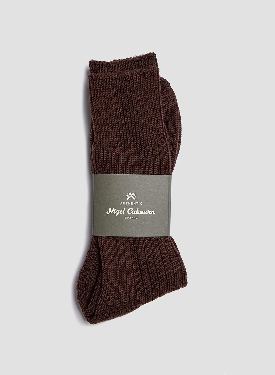 Wool Cushion Sole Crew Sock in Brown sold by Nigel Cabourn