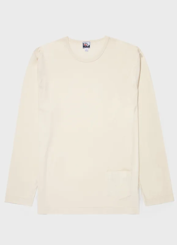 Nigel Cabourn x Sunspel Long Sleeve Pocket T-Shirt in Stone White sold by Nigel Cabourn