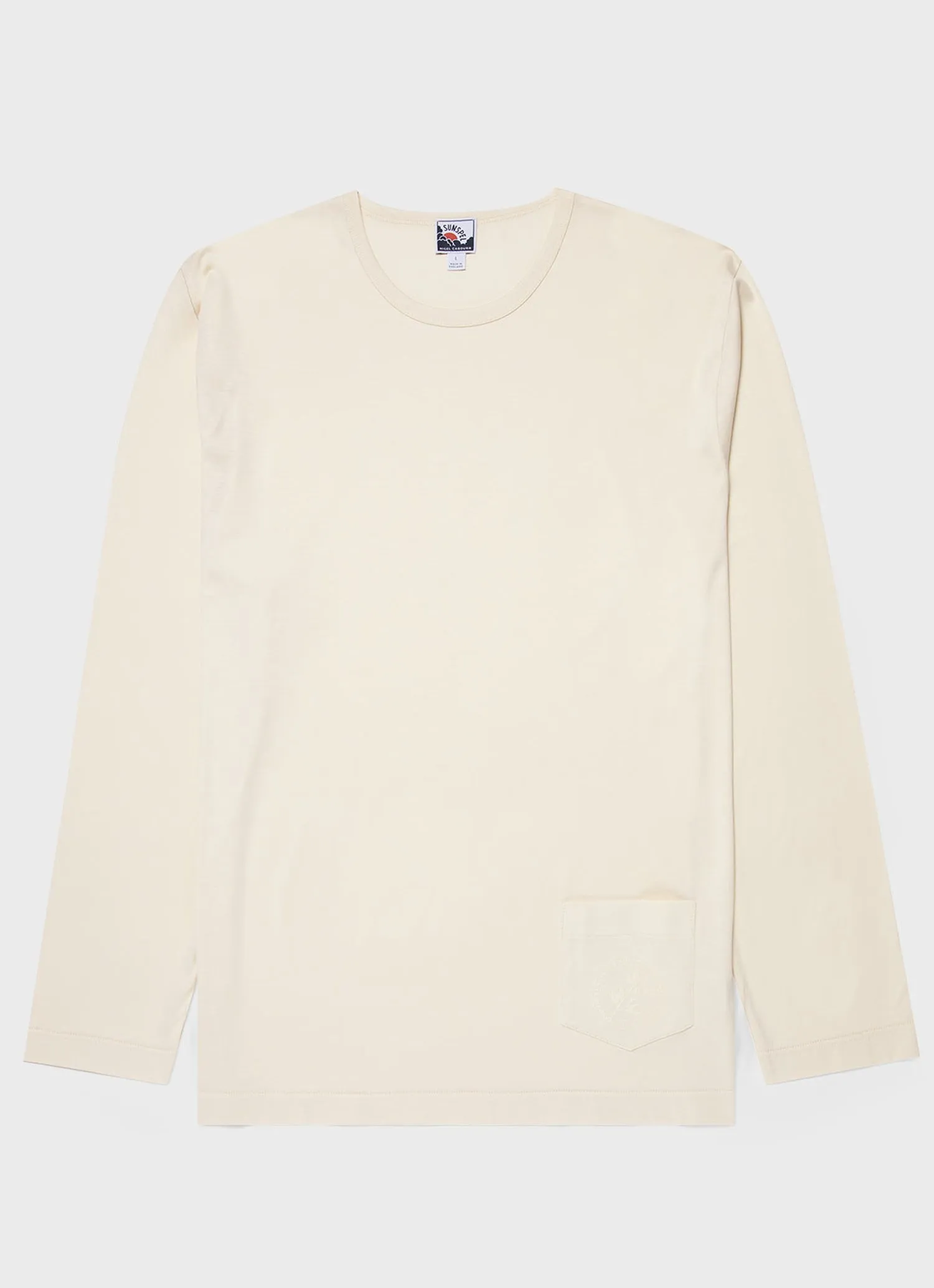 Nigel Cabourn x Sunspel Long Sleeve Pocket T-Shirt in Stone White sold by Nigel Cabourn
