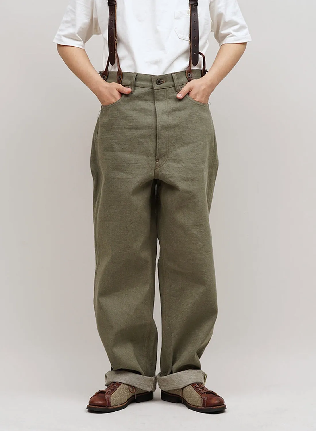 Railman Denim Pant in Green sold by Nigel Cabourn product image thumbnail 2