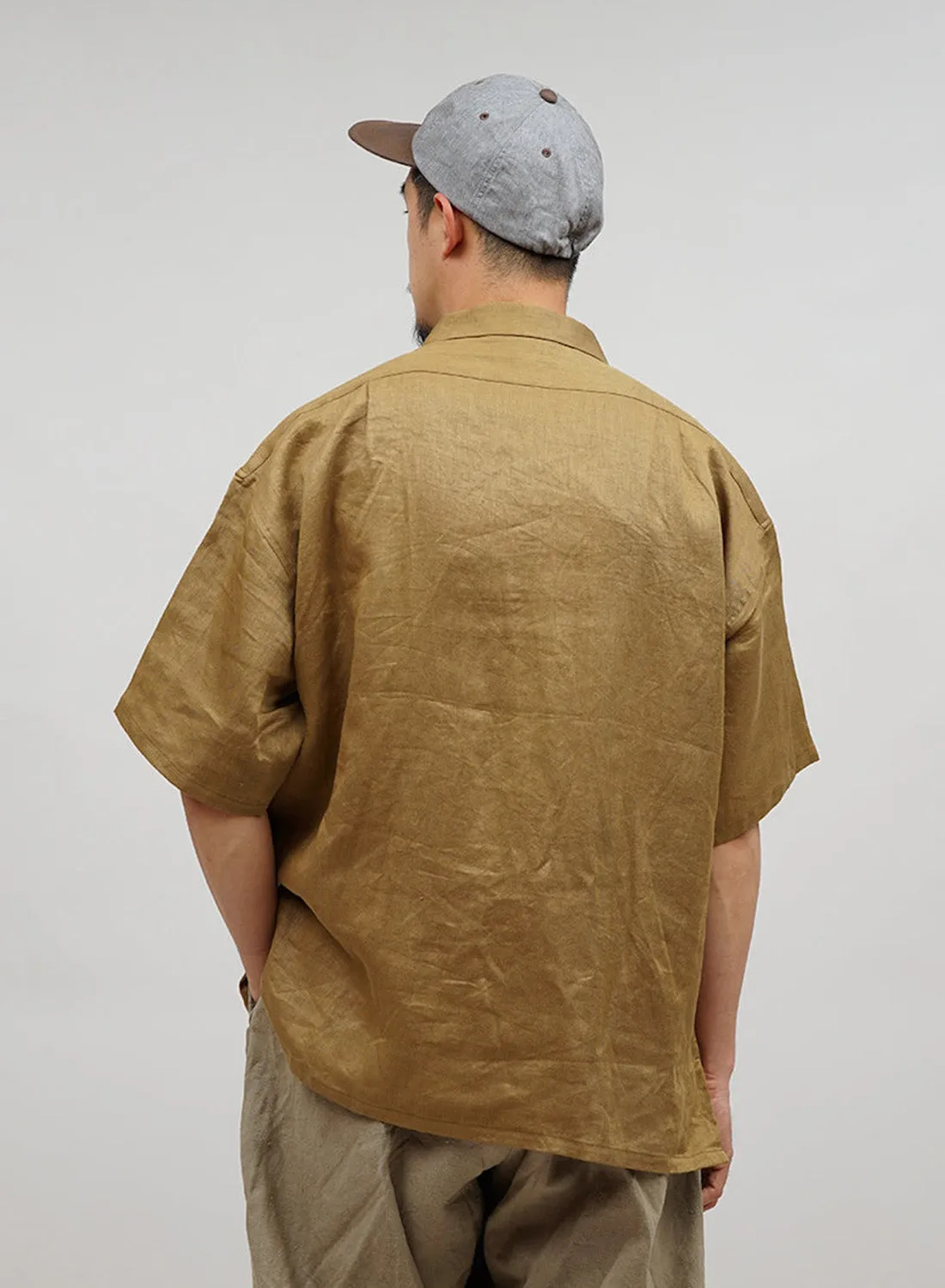 Open Collar Shirt Linen Twill in Khaki sold by Nigel Cabourn product image thumbnail 3