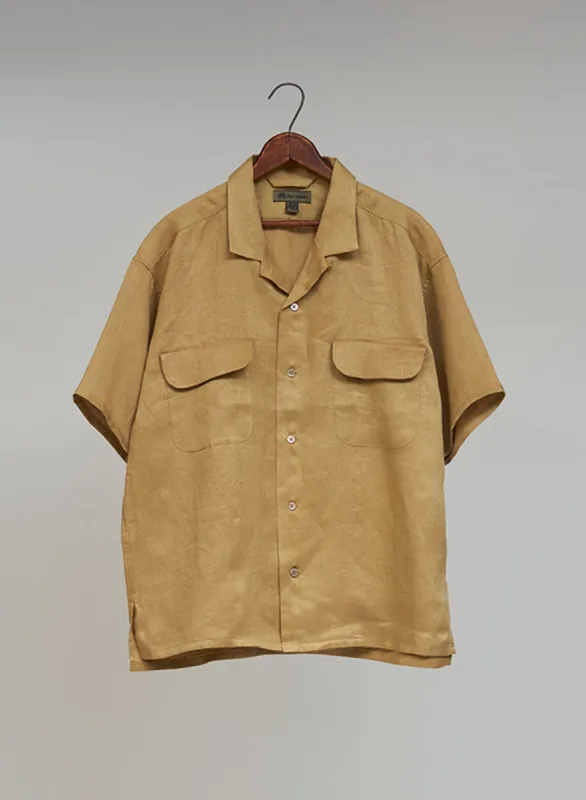 Open Collar Shirt Linen Twill in Khaki sold by Nigel Cabourn