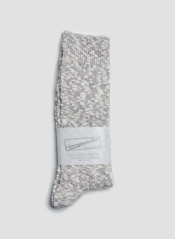 Anonymous Ism Lightweight Slub Crew Sock in Mid Grey sold by Nigel Cabourn