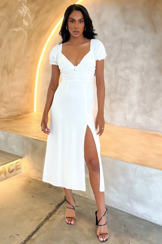 Solem Midi Dress - White Linen sold by Thats So Fetch