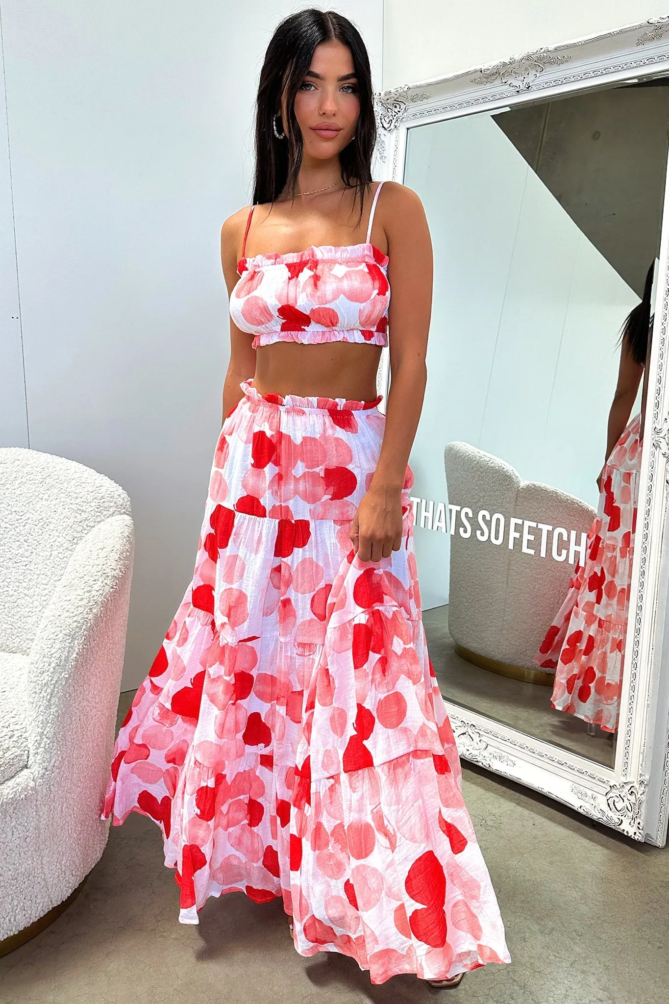 Selina Crop - Red / White Print sold by Thats So Fetch product image thumbnail 3