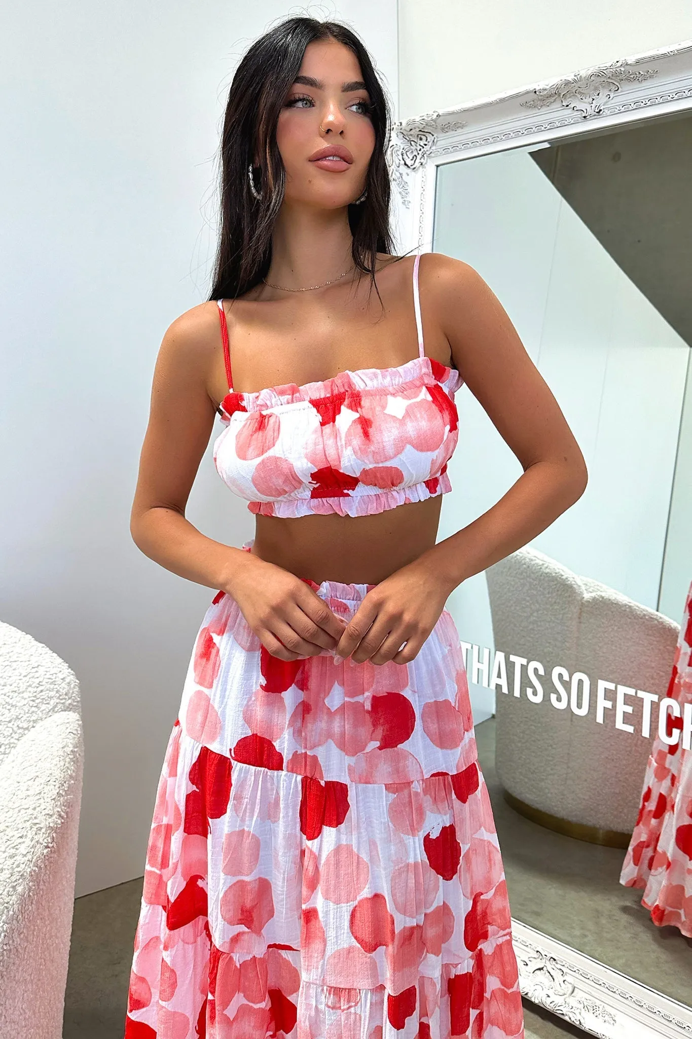 Selina Crop - Red / White Print sold by Thats So Fetch