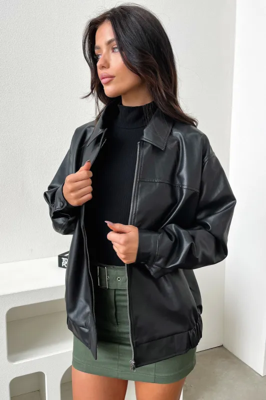 Zeroni Faux Leather Bomber Jacket - Black sold by Thats So Fetch