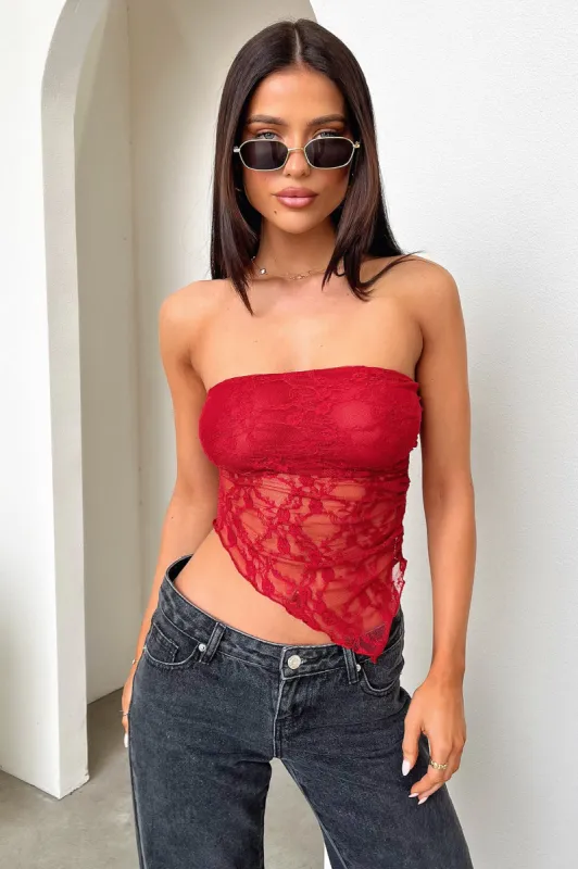 Maddison Lace Bandeau Top - Burgundy sold by Thats So Fetch