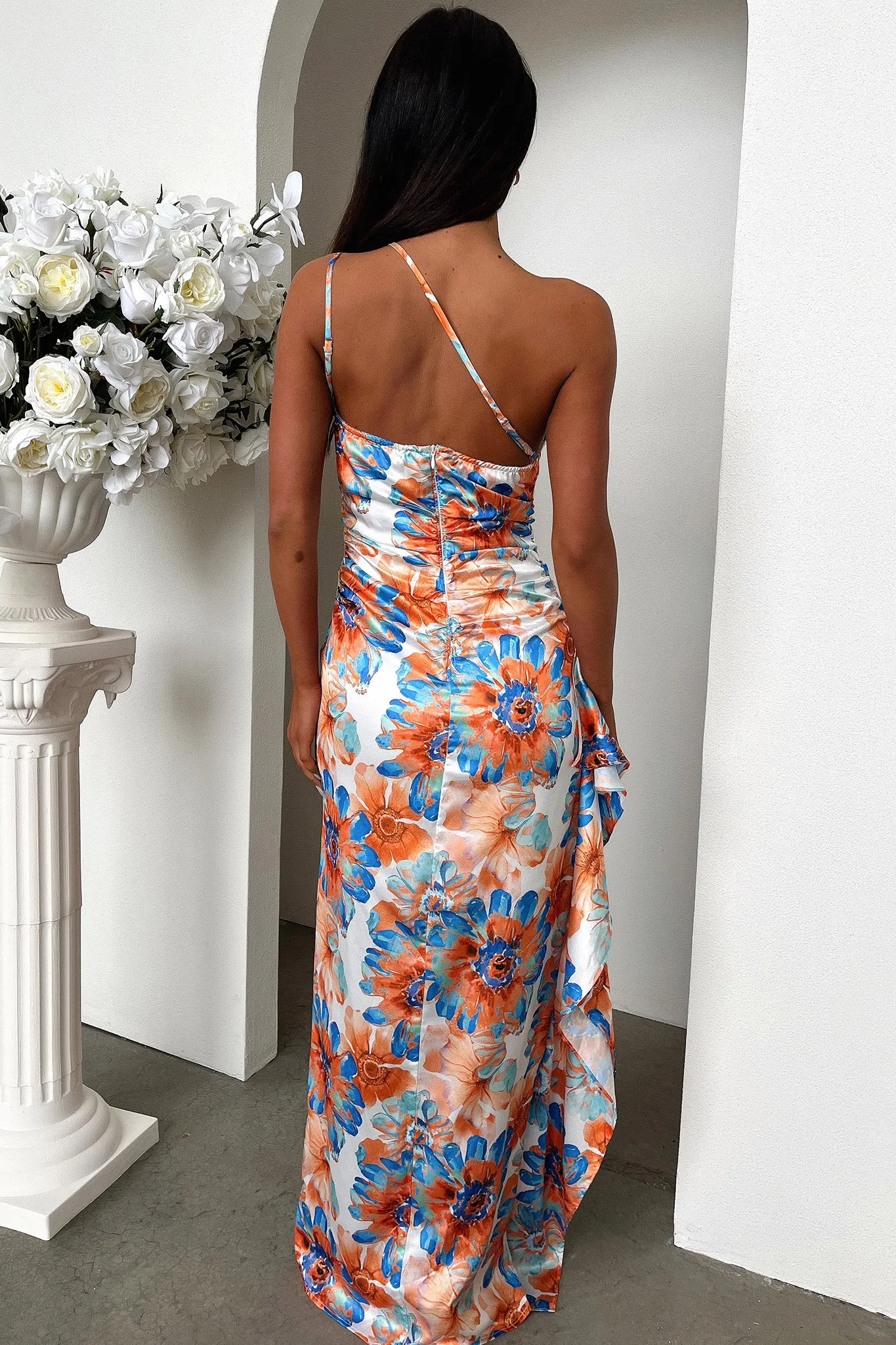Elianna One Shoulder Satin Maxi Dress - Blue Floral sold by Thats So Fetch product image thumbnail 5