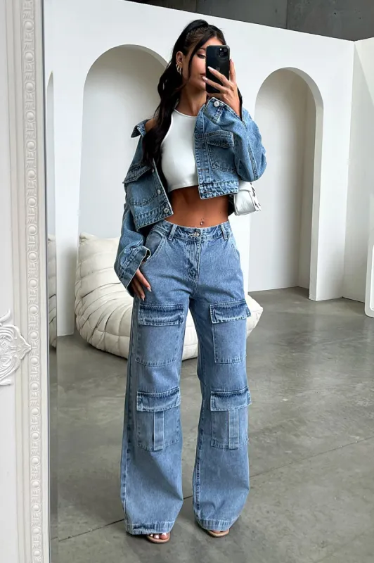 Adalia Mid Rise Wide Leg Jeans - Blue sold by Thats So Fetch