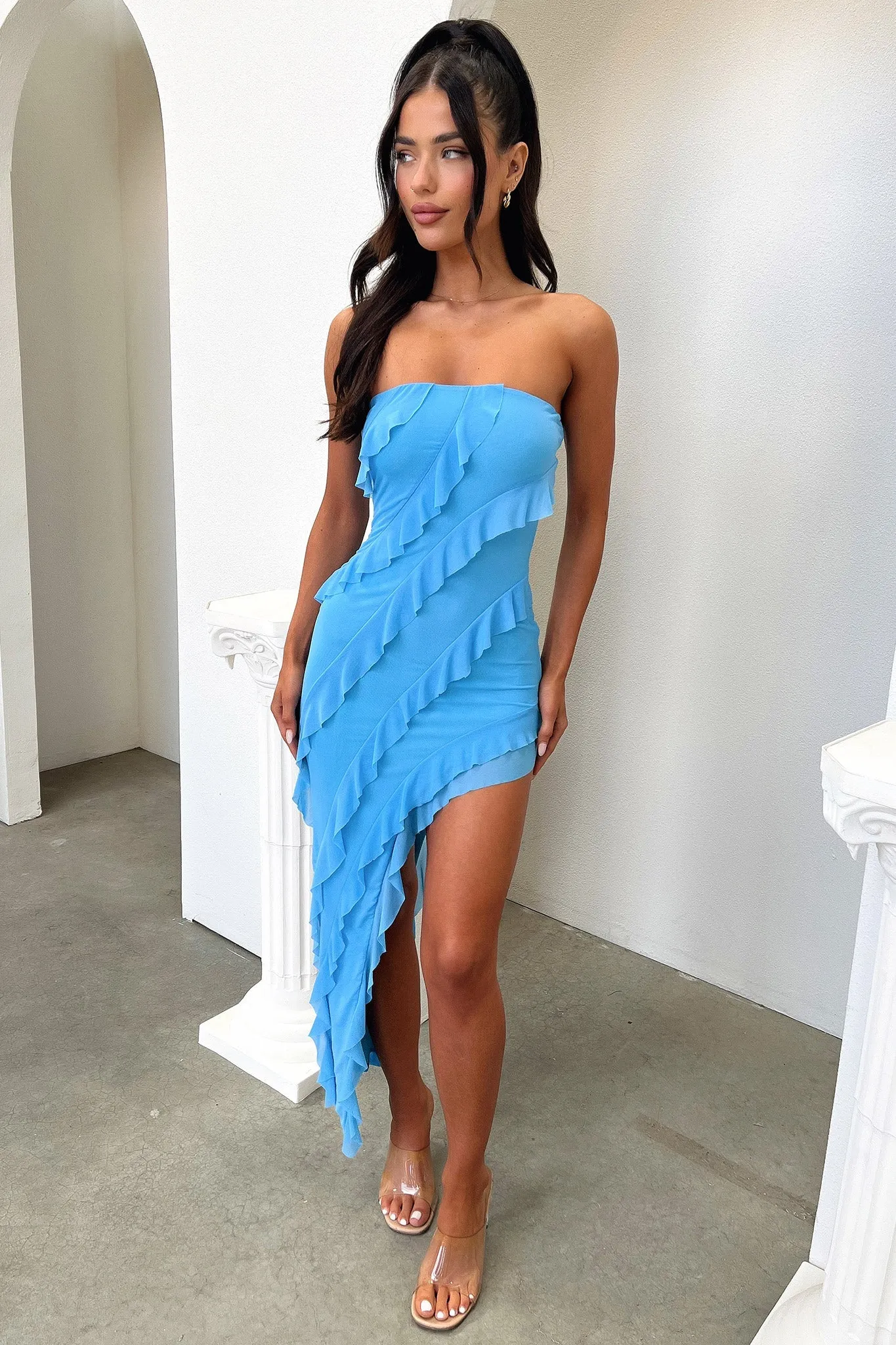 Jadore Strapless Ruffle Midi Dress - Blue sold by Thats So Fetch product image thumbnail 3