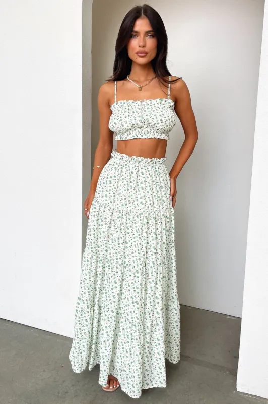 Selina Tiered Maxi Skirt - Green Floral sold by Thats So Fetch