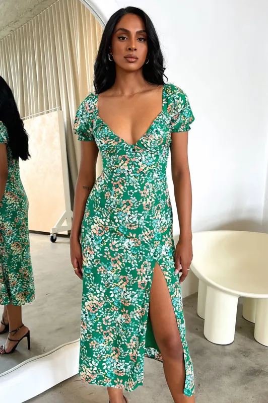 Solem Midi Dress - Dark Green Floral sold by Thats So Fetch