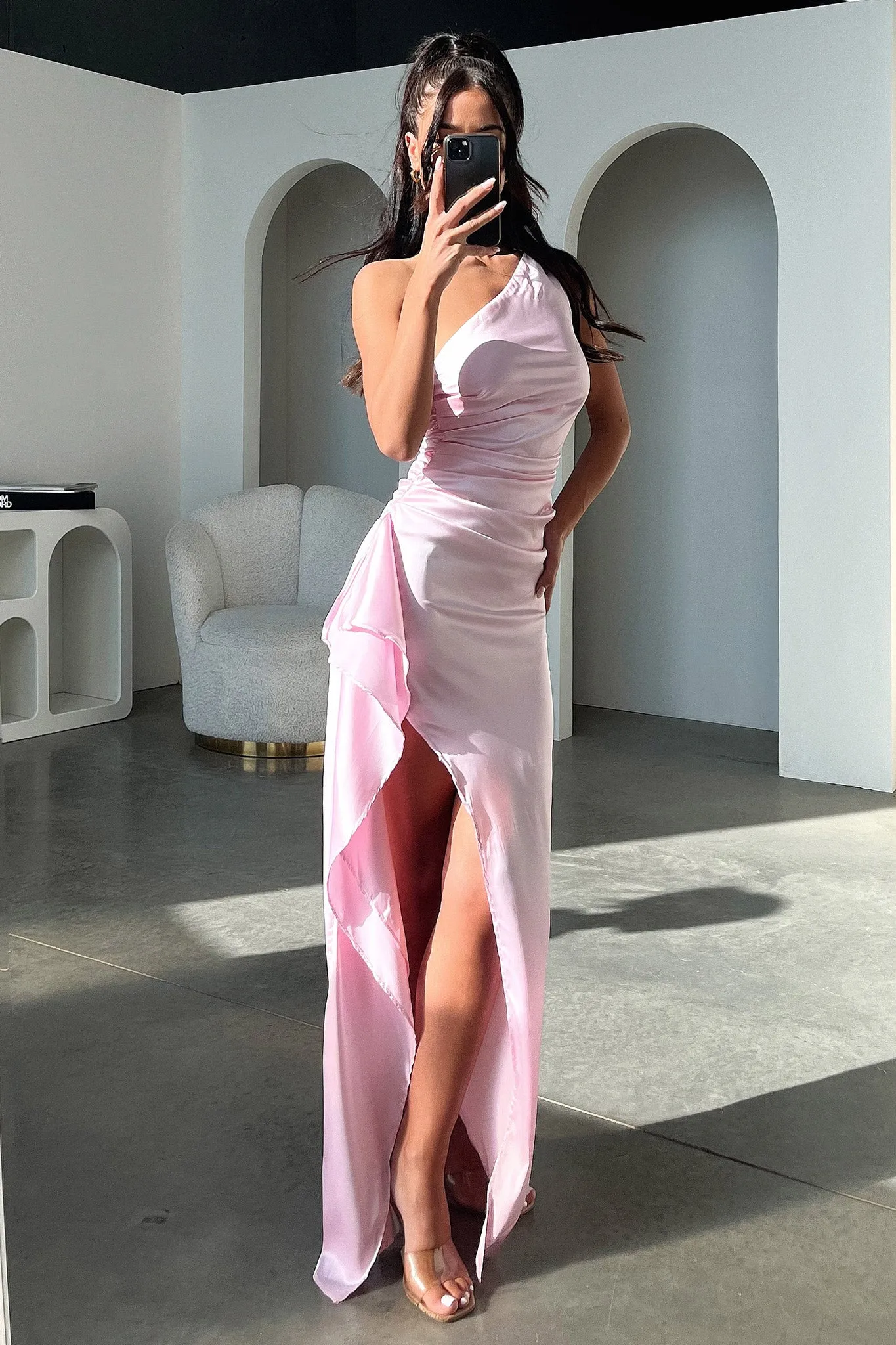 Elianna One Shoulder Satin Maxi Dress - Pink sold by Thats So Fetch product image thumbnail 4