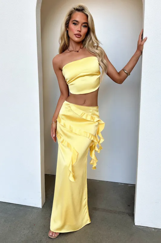 Raima Satin Ruffle Maxi Skirt - Yellow sold by Thats So Fetch