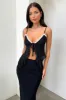 Bridget Lace Trim Tie Front Top - Black sold by Thats So Fetch