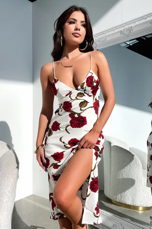 Jennifer Satin Midi Dresss - Rose Floral sold by Thats So Fetch