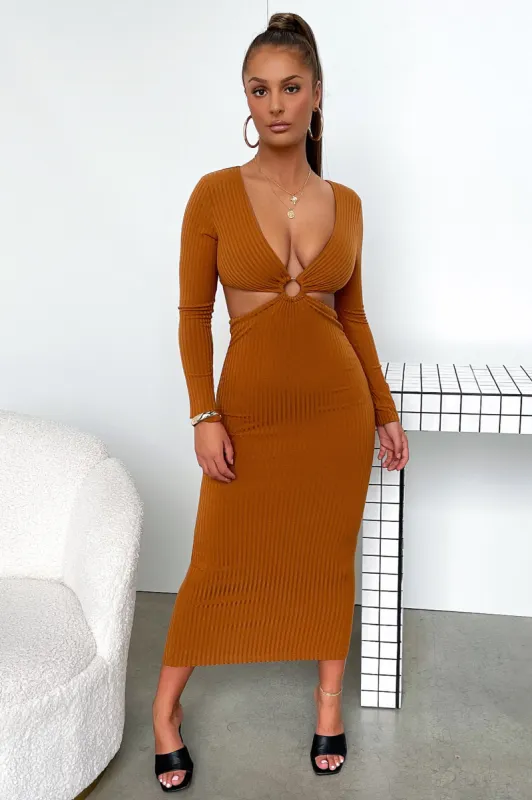 Laska Midi Dress - Rust Brown sold by Thats So Fetch