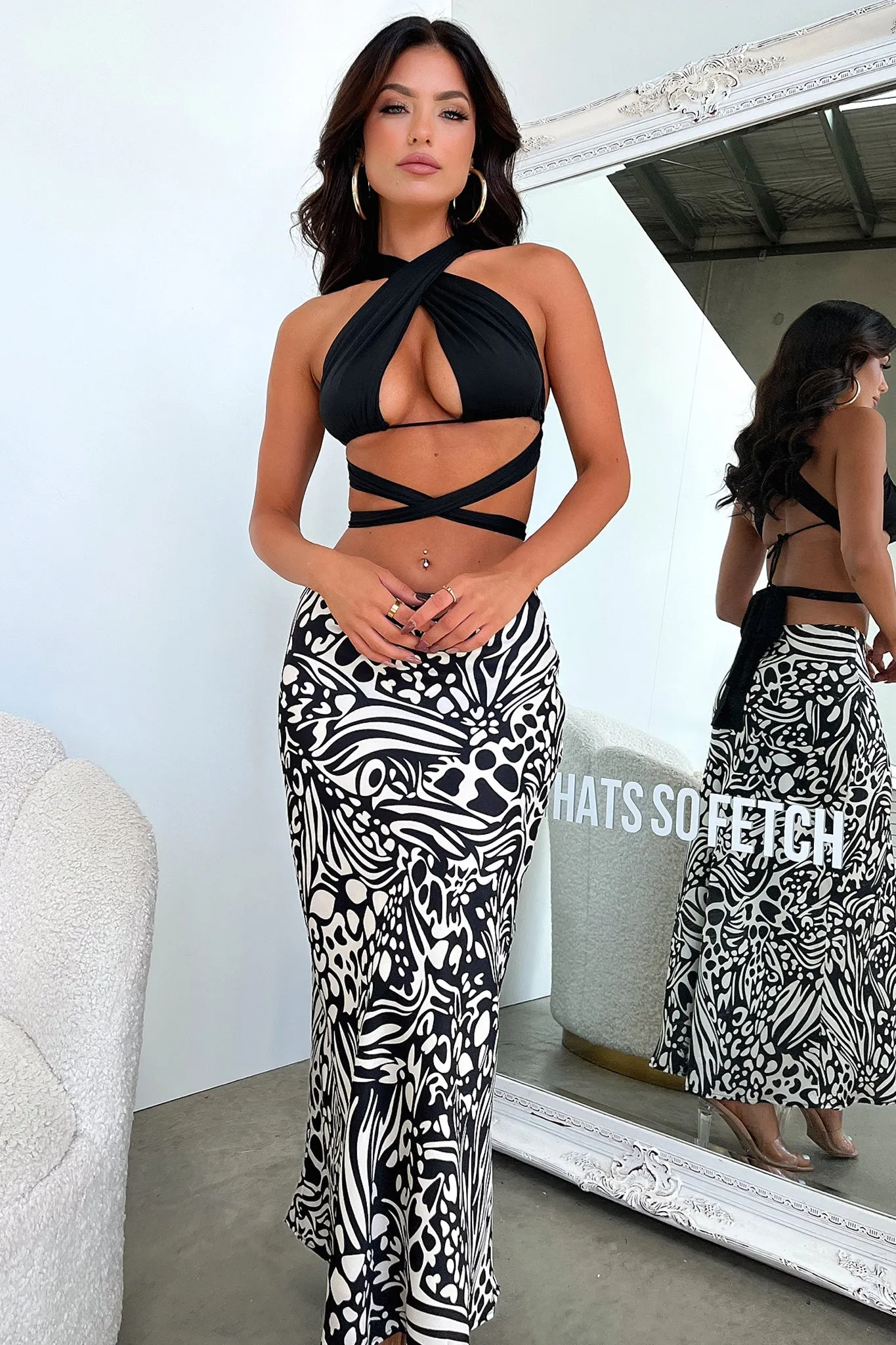 Santorini Maxi Skirt - Black / White Print sold by Thats So Fetch product image thumbnail 5