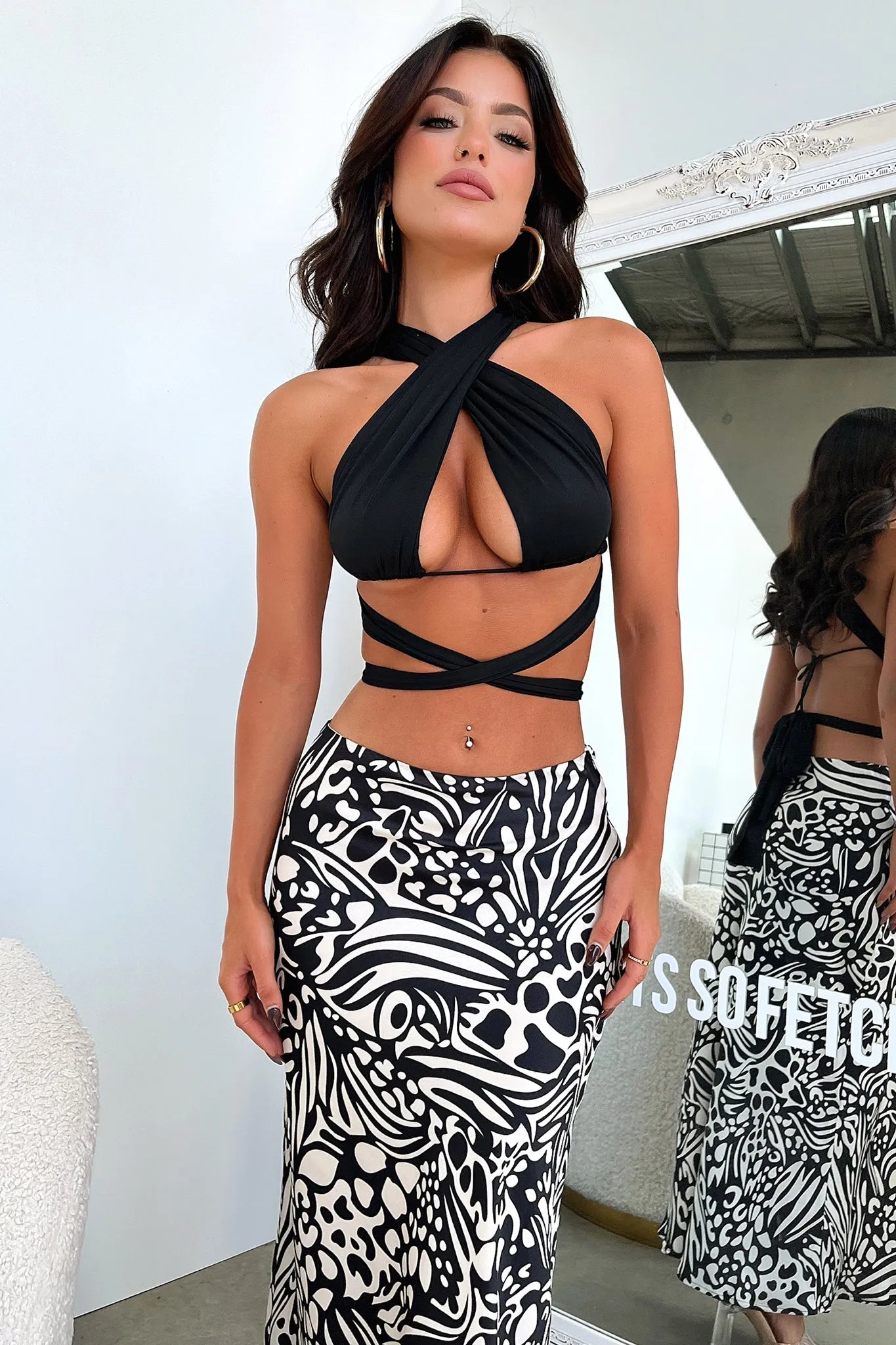 Santorini Maxi Skirt - Black / White Print sold by Thats So Fetch product image thumbnail 4