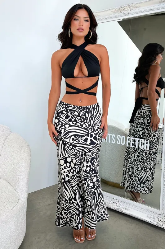 Santorini Maxi Skirt - Black / White Print sold by Thats So Fetch