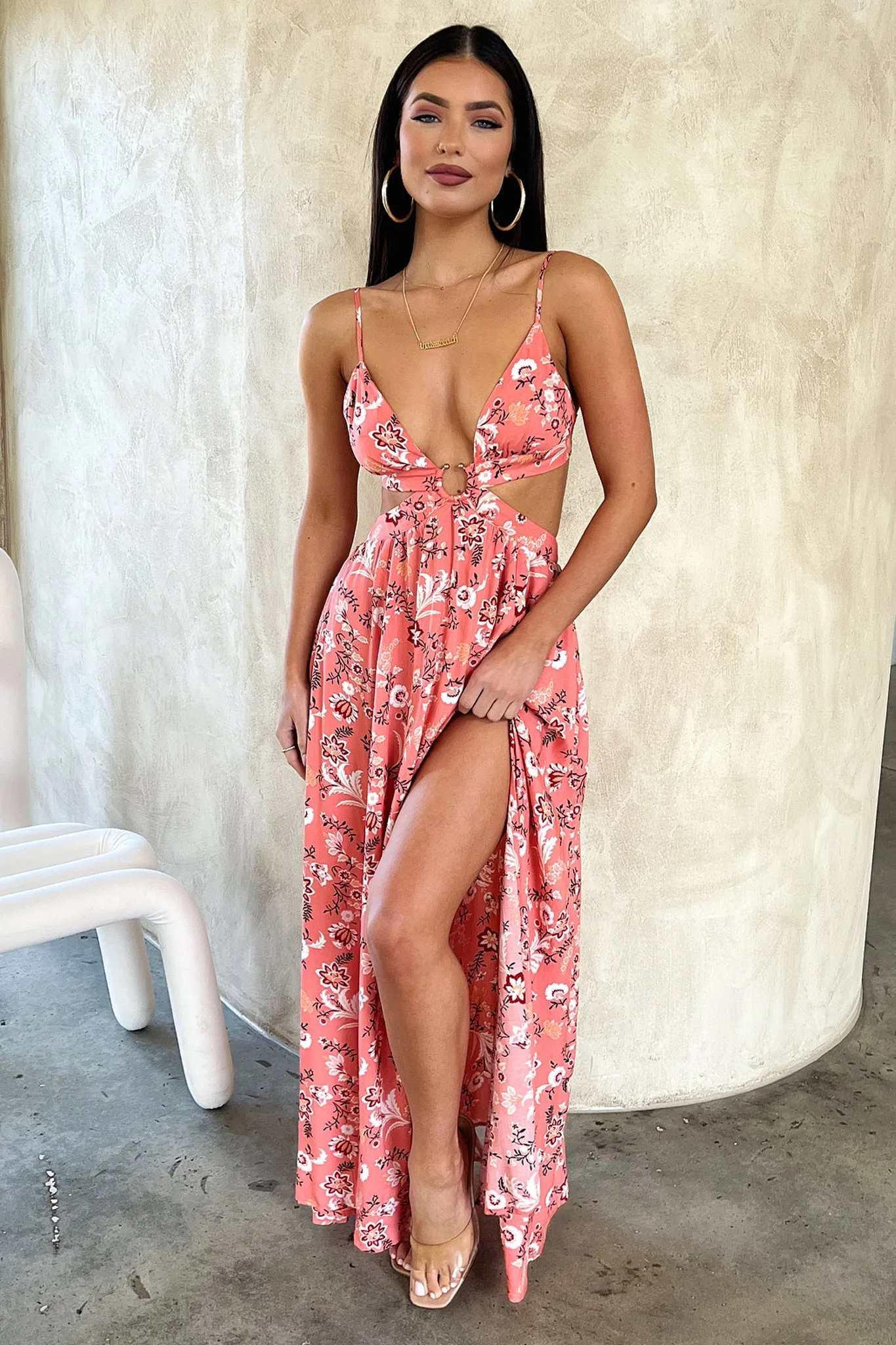 Kritika Maxi Dress - Coral Pink Floral sold by Thats So Fetch product image thumbnail 2