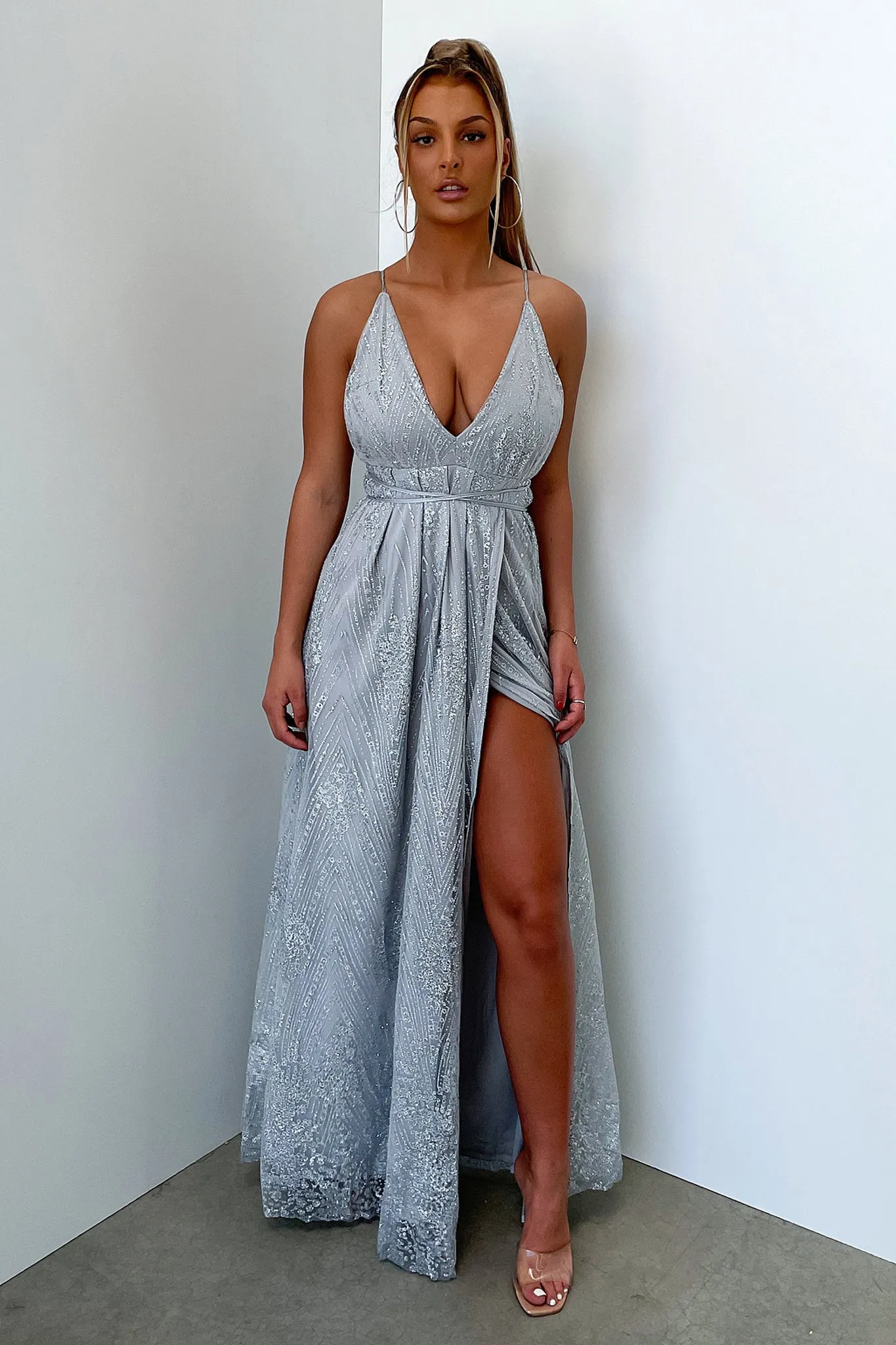 Scarlett Halter Maxi Dress - Silver Glitter sold by Thats So Fetch product image thumbnail 3
