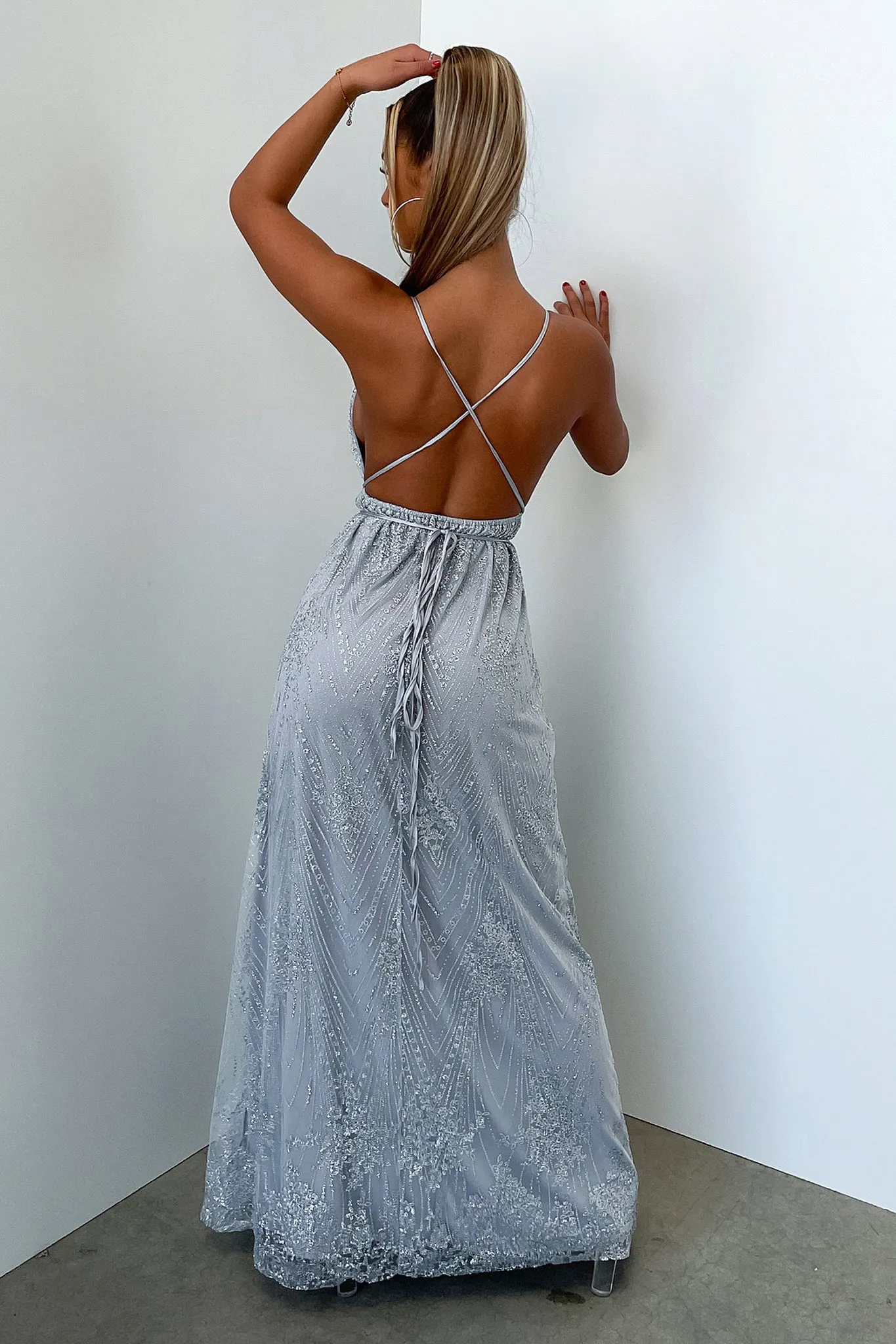 Scarlett Halter Maxi Dress - Silver Glitter sold by Thats So Fetch product image thumbnail 5