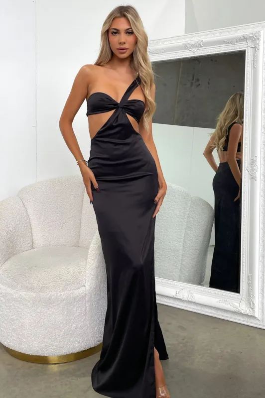 Alexia One Shoulder Satin Maxi Dress - Black sold by Thats So Fetch