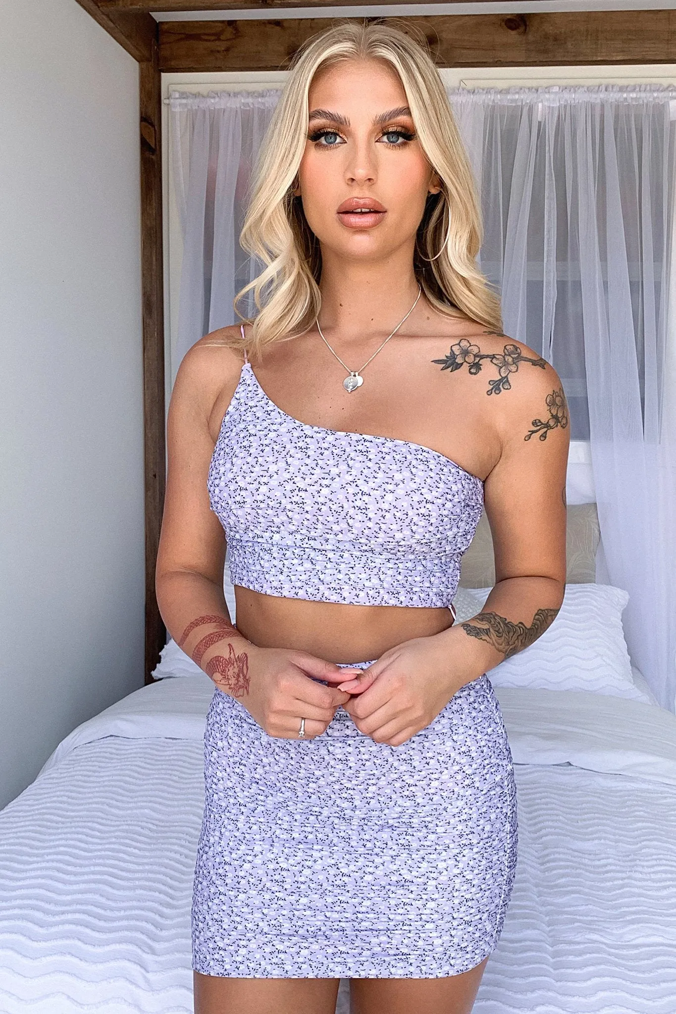 Libra Crop Top - Purple/White Floral sold by Thats So Fetch product image thumbnail 4