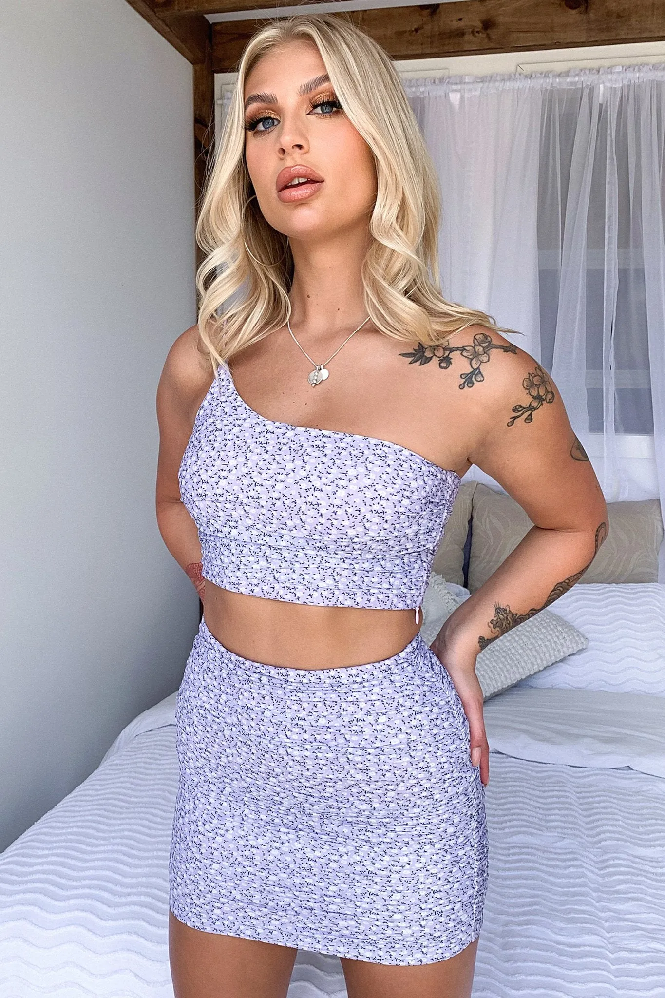 Libra Crop Top - Purple/White Floral sold by Thats So Fetch product image thumbnail 2