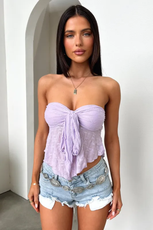 Alfonzo Strapless Tie Front Crop - Lilac sold by Thats So Fetch