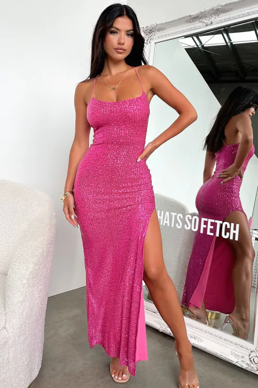 Alina Maxi Dress - Hot Pink Sequin sold by Thats So Fetch