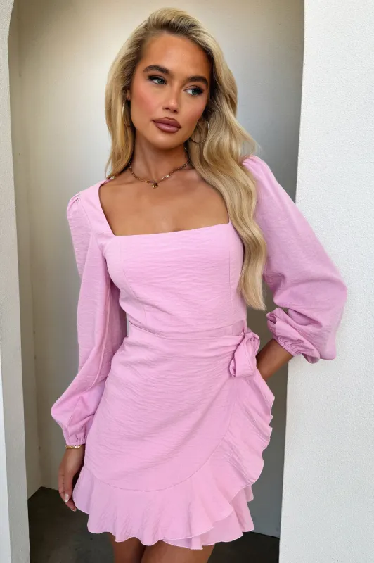 Silvana Long Sleeve Wrap Mini Dress - Pink sold by Thats So Fetch