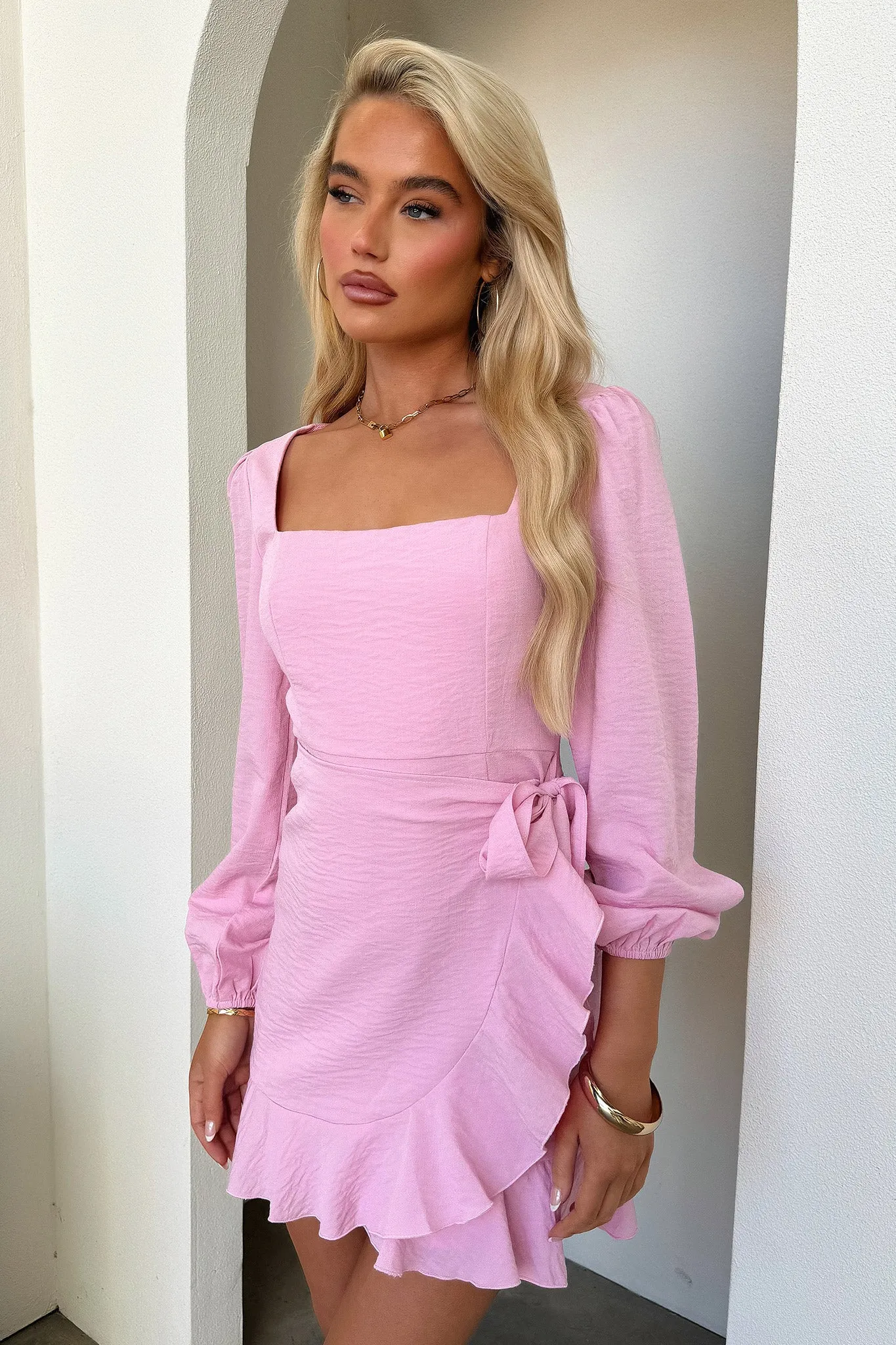 Silvana Long Sleeve Wrap Mini Dress - Pink sold by Thats So Fetch product image thumbnail 5