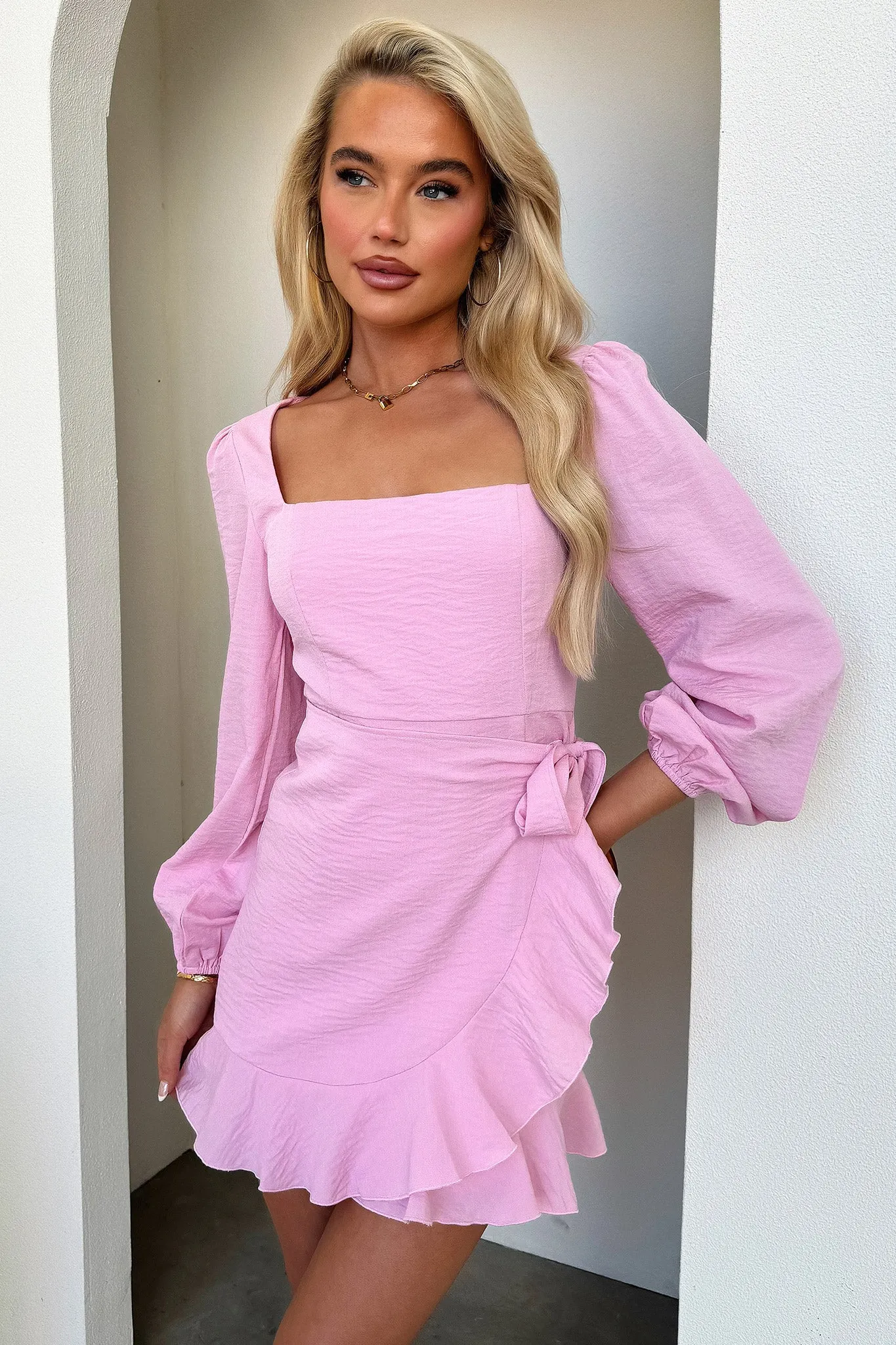 Silvana Long Sleeve Wrap Mini Dress - Pink sold by Thats So Fetch product image thumbnail 2