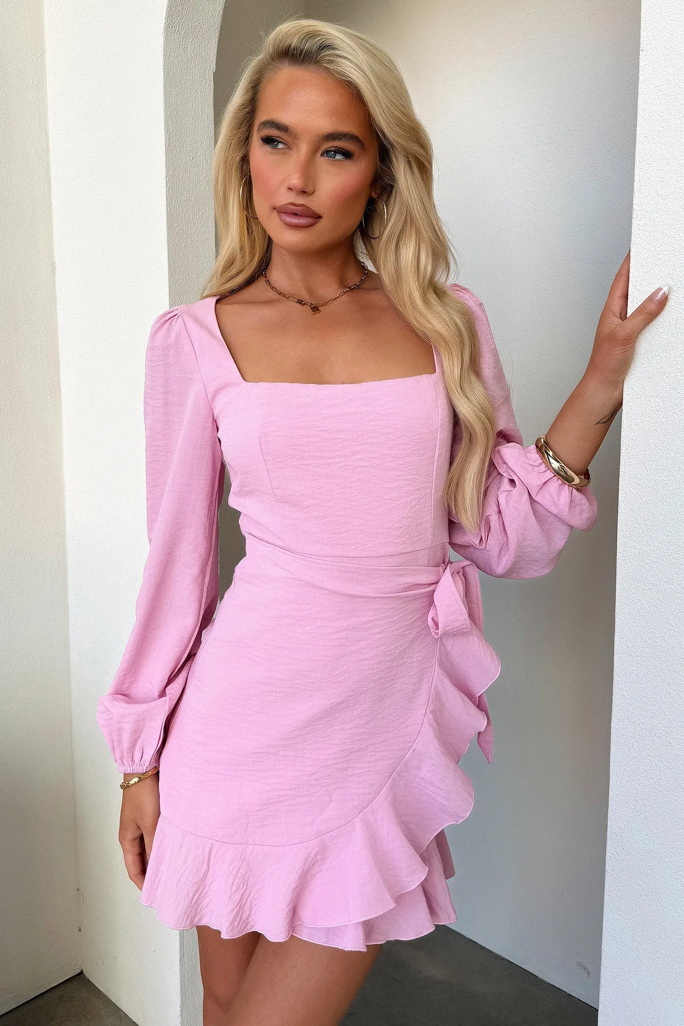 Silvana Long Sleeve Wrap Mini Dress - Pink sold by Thats So Fetch product image thumbnail 4